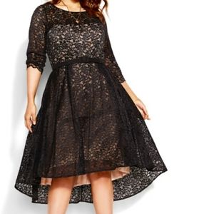 City Chic Lace Lover Black Cocktail Dress Hi Low Hem Dry Cleaned Plus Size S/16